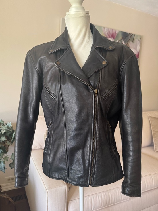 LG Leather Gear Jackets & Blazers - LG Leather Gear Asymmetrical Black Lined Motorcycle Jacket Size L